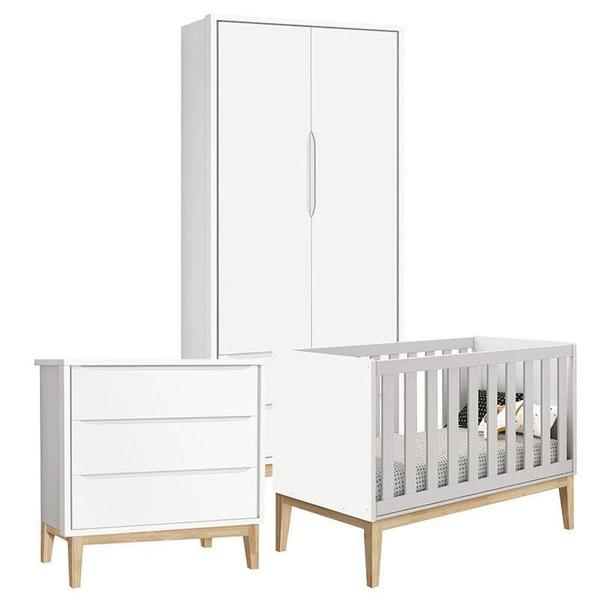 Imagem de Quarto De Bebê Classic 2 Portas Branco Com Pés Madeira Natural - Reller