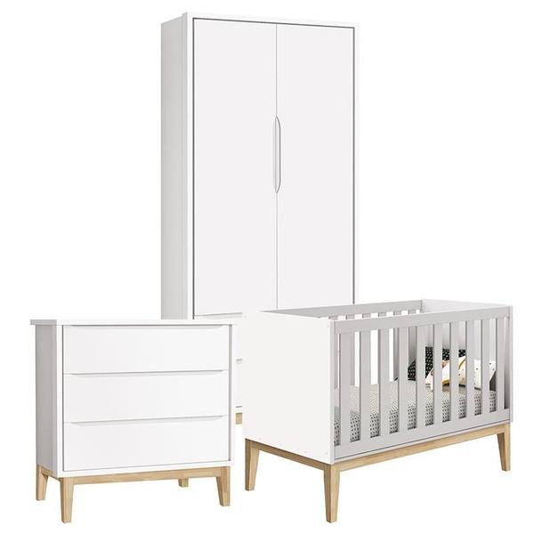 Imagem de Quarto de Bebê Classic 2 Portas Branco com Pés Madeira Natural  Reller