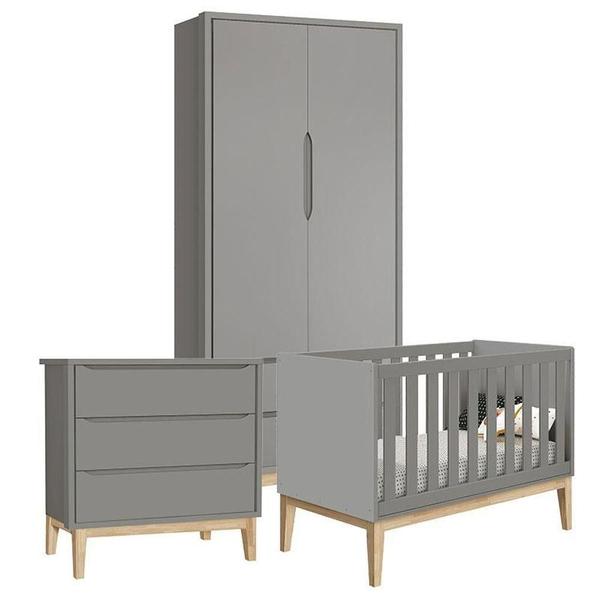 Imagem de Quarto De Bebê Classic 2 Portas Cinza Com Pés Madeira Natural - Reller