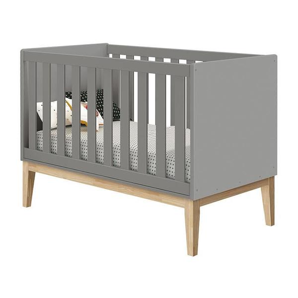 Imagem de Quarto de Bebê Classic 2 Portas com Colchão Cinza Pés Madeira Natural - Reller