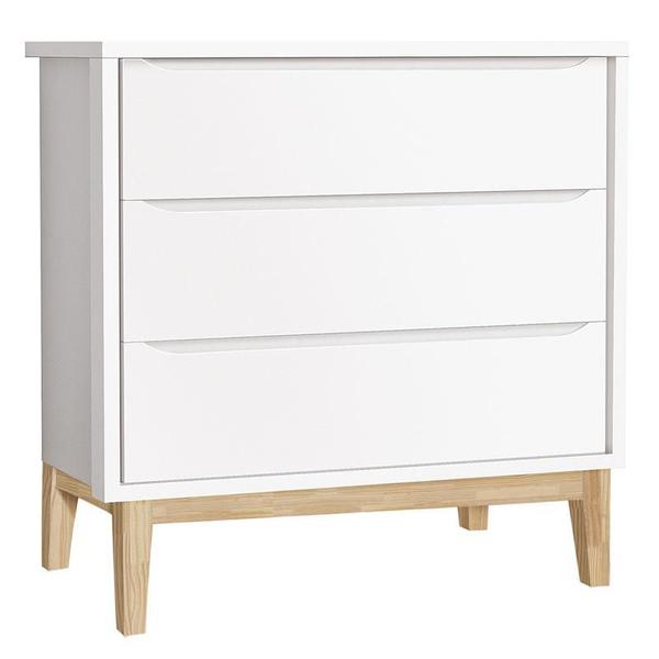 Imagem de Quarto de Bebê Classic 2 Portas com Colchão e Cômoda Gaveteiro Branco Pés Madeira Natural  Reller