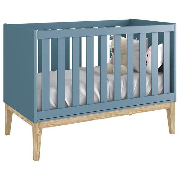 Imagem de Quarto de Bebê Classic 3 Portas Azul com Pés Madeira Natural  Reller