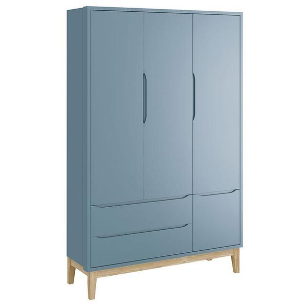 Imagem de Quarto de Bebê Classic 3 Portas com Colchão Azul Pés Madeira Natural  Reller