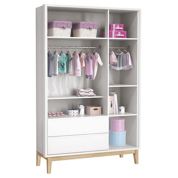 Imagem de Quarto de Bebê Classic 3 Portas com Colchão Branco Pés Madeira Natural - Reller