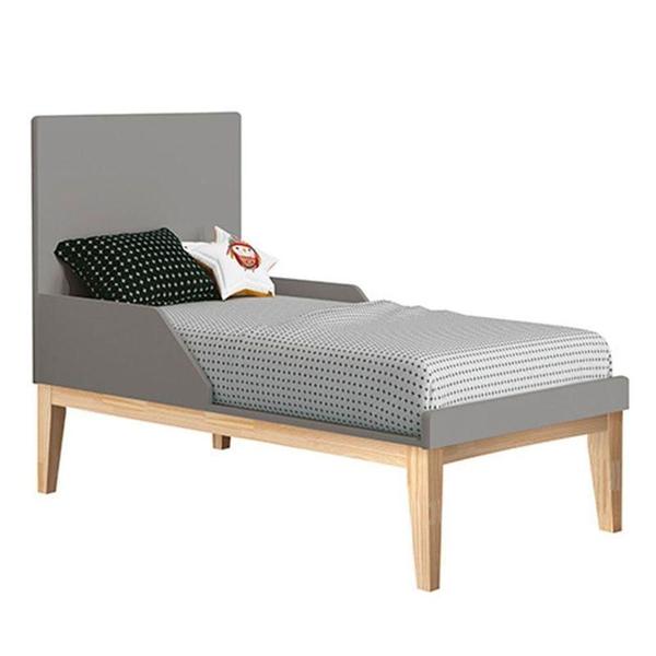 Imagem de Quarto De Bebê Classic 3 Portas Com Colchão E Cômoda Gaveteiro Cinza Pés Madeira Natural - Reller