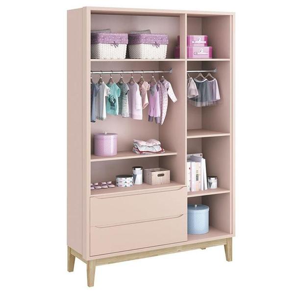 Imagem de Quarto De Bebê Classic 3 Portas Com Colchão Rosa Pés Madeira Natural - Reller