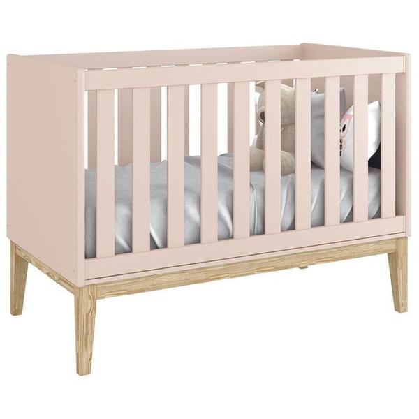 Imagem de Quarto De Bebê Classic 3 Portas Com Colchão Rosa Pés Madeira Natural - Reller