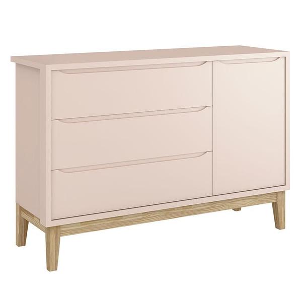 Imagem de Quarto de Bebê Classic 3 Portas com Colchão Rosa Pés Madeira Natural  Reller