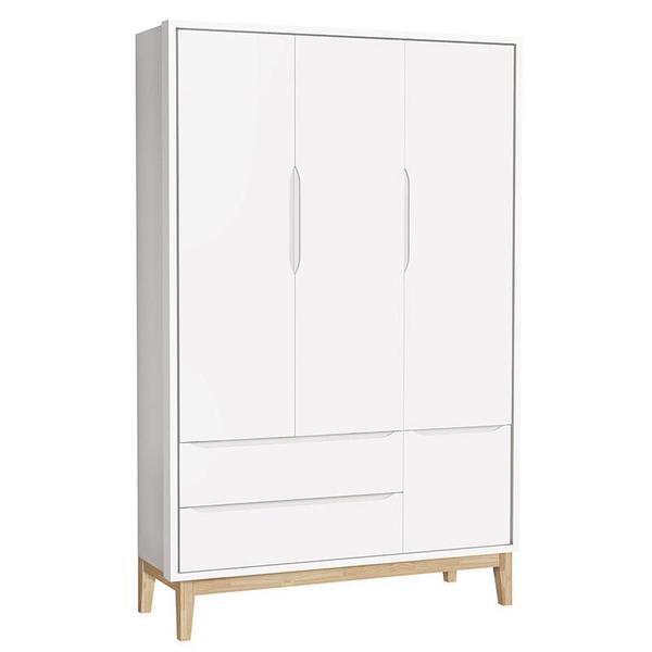 Imagem de Quarto de Bebê Classic 3 Portas Cômoda com Porta Branco com Pés Madeira Natural - Reller