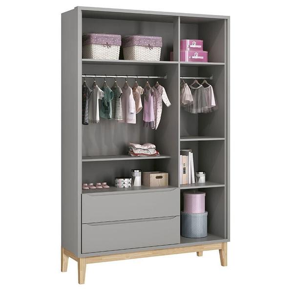 Imagem de Quarto de Bebê Classic 3 Portas Cômoda com Porta Cinza com Pés Madeira Natural - Reller