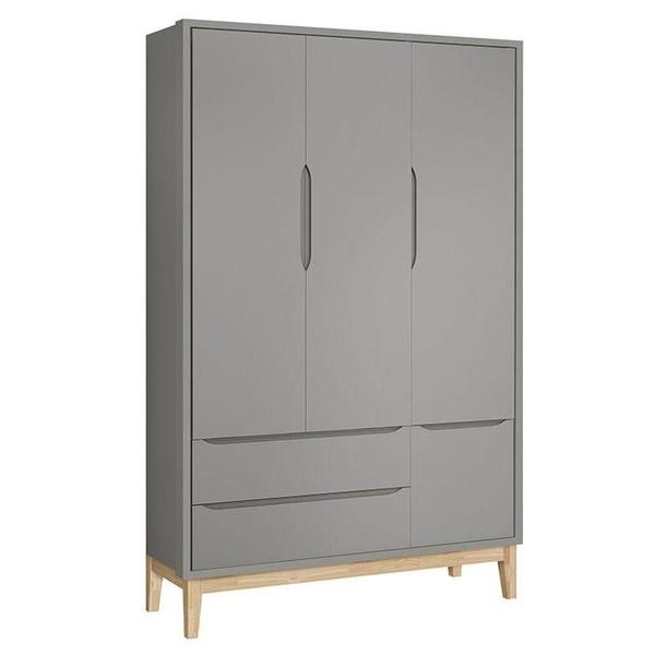 Imagem de Quarto De Bebê Classic 3 Portas Cômoda Gaveteiro Cinza Com Pés Madeira Natural - Reller