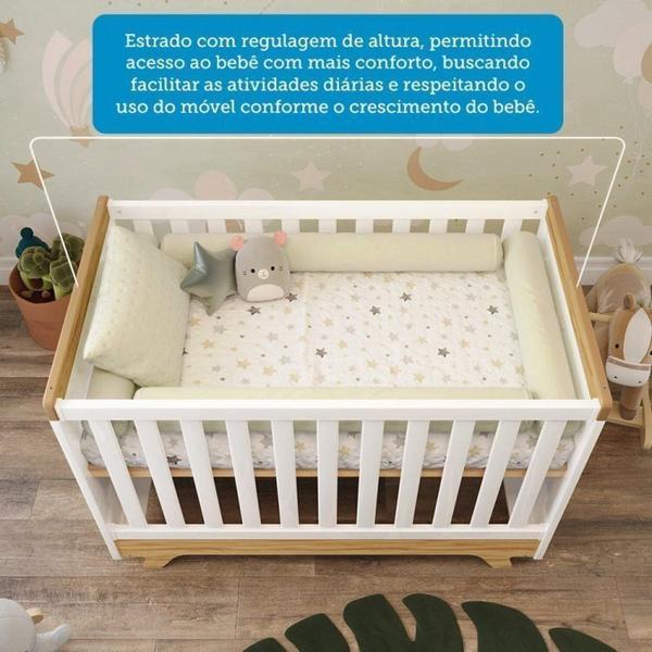 Imagem de Quarto de Bebê com Berço 2 em 1 e Cômoda 100% Mdf Kakau Retrô Espresso Móveis Branco Brilho/Amêndoa