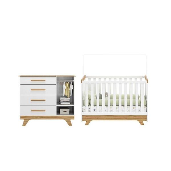 Imagem de Quarto de Bebê com Berço 2 em 1 e Cômoda 100% Mdf Kakau Retrô Espresso Móveis