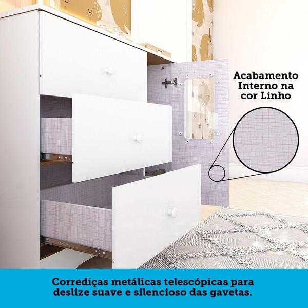 Imagem de Quarto De Bebê Com Berço Americano Nick Retrô E Cômoda Com Janela Ben Móveis Peroba Branco Brilho