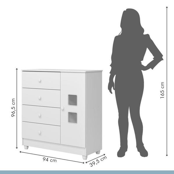 Imagem de Quarto de Bebê com Berço com Colchão Suporte Life 100% Mdf e Cômoda 100% Mdf 1 Porta 4 Gavetas Life Branco