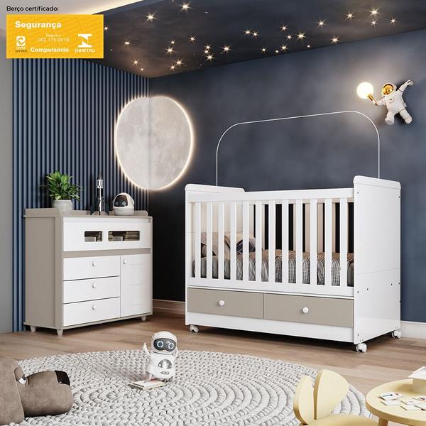 Imagem de Quarto de Bebê com Berço e Cômoda 4 Gavetas 1 Porta Maçã do Amor Casa 812