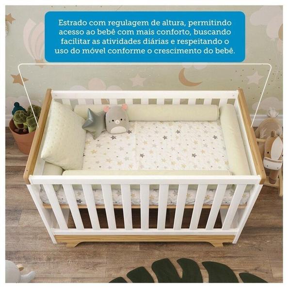 Imagem de Quarto de Bebê com Berço e Guarda-roupa com Janelas 100% Mdf Retrô Kakau Espresso Móveis Branco Brilho/Amêndoa