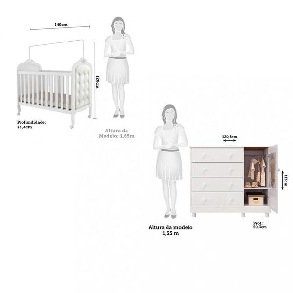 Imagem de Quarto de Bebê com Berço Min Cama com Capitonê e Cômoda 100 MDF Elô New Noah Móveis Peroba