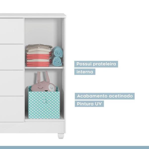 Imagem de Quarto de Bebe com Berço Mini Cama 100% Mdf com Colchão Life Cômoda Life Guarda-roupa Life Branco