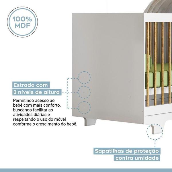 Imagem de Quarto de Bebê com Berço Mini Cama 100% Mdf Flocos e Cômoda de Bebê 100% Mdf 4 Gavetas Soft Life Branco