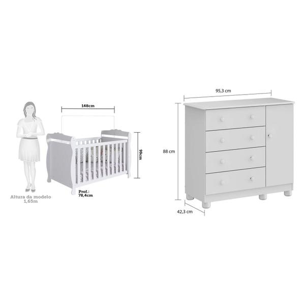 Quarto de Bebê com Cômoda 1 Porta 4 Gavetas e Berço Mini Cama Nina 100% MDF Espresso Móveis Branco Brilho Imagem de Quarto de Bebê com Cômoda 1 Porta 4 Gavetas e Berço Mini Cama Nina 100% MDF Espresso Móveis Branco Brilho