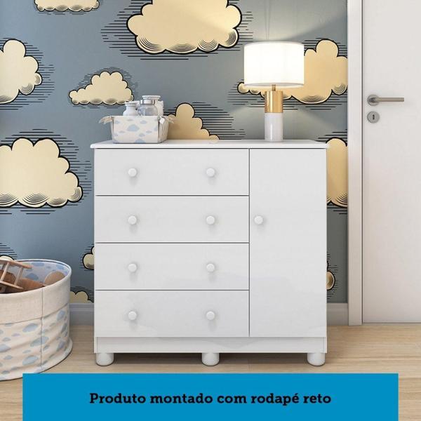 Imagem de Quarto de Bebê com Cômoda 1 Porta 4 Gavetas e Berço Mini Cama Nina 100% MDF Espresso Móveis Branco Brilho