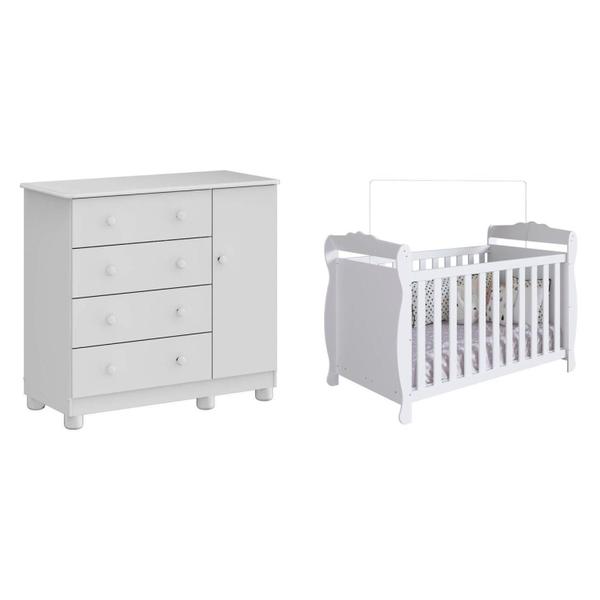 Quarto de Bebê com Cômoda 1 Porta 4 Gavetas e Berço Mini Cama Nina 100% MDF Espresso Móveis Branco Brilho Imagem de Quarto de Bebê com Cômoda 1 Porta 4 Gavetas e Berço Mini Cama Nina 100% MDF Espresso Móveis Branco Brilho