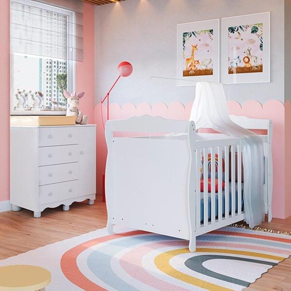 Quarto de Bebê com Cômoda 1 Porta 4 Gavetas e Berço Mini Cama Nina 100% MDF Espresso Móveis Branco Brilho Imagem de Quarto de Bebê com Cômoda 1 Porta 4 Gavetas e Berço Mini Cama Nina 100% MDF Espresso Móveis Branco Brilho