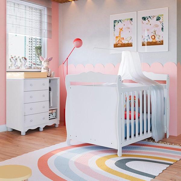 Quarto de Bebê com Cômoda 1 Porta 4 Gavetas e Berço Mini Cama Nina 100% MDF Espresso Móveis Branco Brilho Imagem de Quarto de Bebê com Cômoda 1 Porta 4 Gavetas e Berço Mini Cama Nina 100% MDF Espresso Móveis Branco Brilho