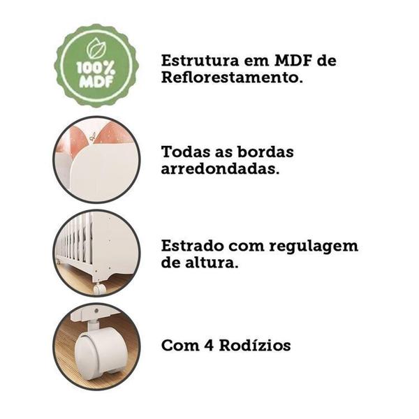 Imagem de Quarto de Bebê com Cômoda 3 Gavetas e Berço Americano 100% MDF Teka Espresso Móveis Branco Brilho