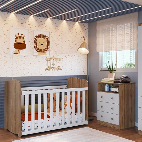 Imagem de Quarto de Bebê com Cômoda 3 Gavetas e Berço Teka 100% MDF