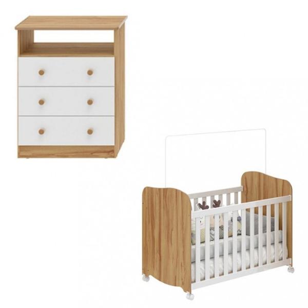 Imagem de Quarto de Bebê com Cômoda 3 Gavetas Smim New e Berço MDF Americano Uli Móveis Peroba