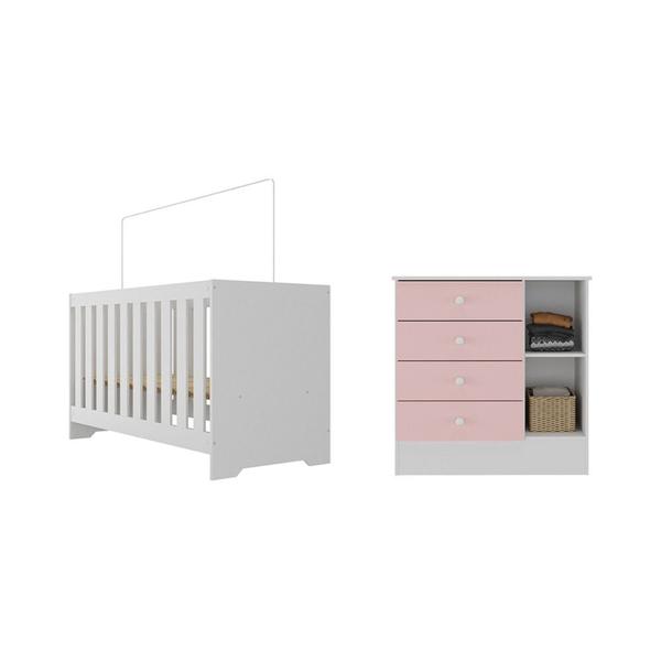 Imagem de Quarto de Bebê com Cômoda 4 Gavetas 1 Porta com Janela e Berço 3 em 1 Maya Rodial