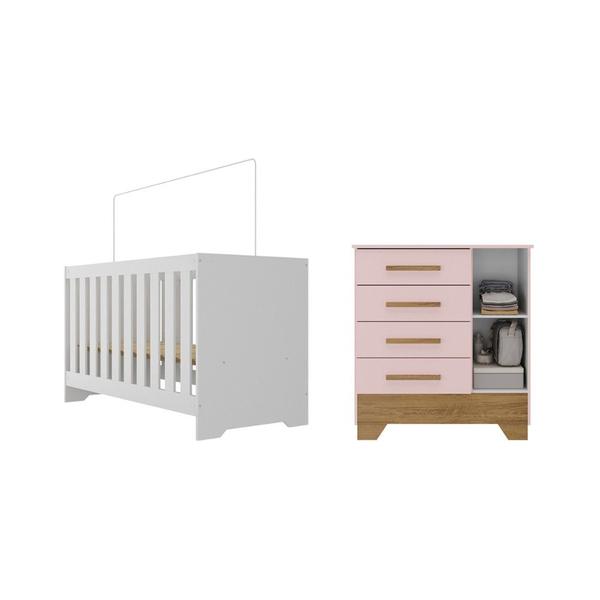 Imagem de Quarto de Bebê com Cômoda 4 Gavetas 1 Porta e Berço 3 em 1 Catavento Maya Rodial