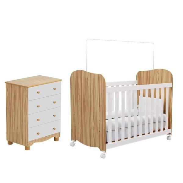 Imagem de Quarto De Bebê Com Cômoda 4 Gavetas Berço Junior Uli Móveis Peroba Branco/Amendoa