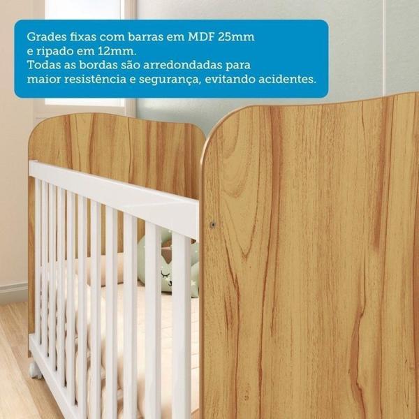 Imagem de Quarto de Bebê com Cômoda 4 Gavetas e Berço Mimo 100% Mdf Branco Brilho/Amêndoa