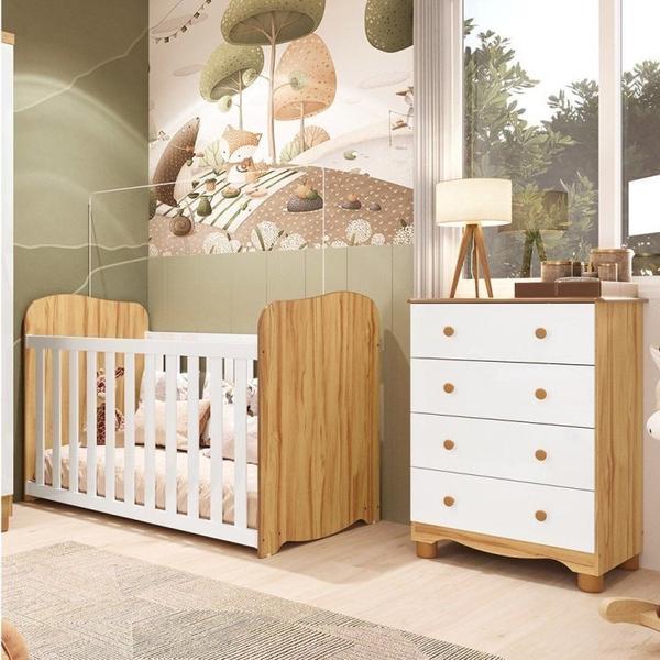 Imagem de Quarto de Bebê com Cômoda 4 Gavetas e Berço Mimo 100% Mdf