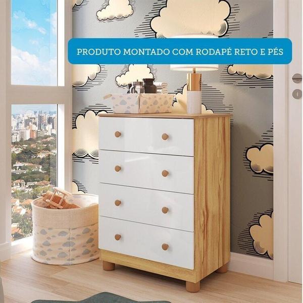 Imagem de Quarto de Bebê com Cômoda 4 Gavetase Berço Americano Nina 100% Mdf Espresso Móveis Branco Brilho/Amêndoa