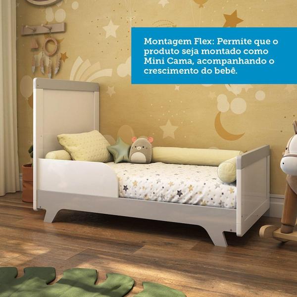 Imagem de Quarto de Bebê com Cômoda e Berço 100% MDF Jolie Retrô Branco Brilho/Cinza