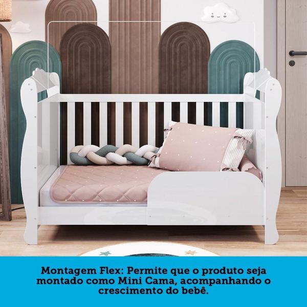 Imagem de Quarto de Bebê com Guarda Roupa 3 Portas 3 Gavetas e Berço Mini Cama Nina 100% MDF Espresso Móveis Branco Brilho