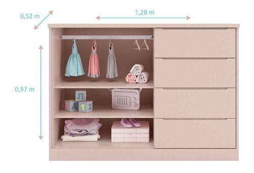 Imagem de Quarto de Bebe com Guarda Roupa 3 Portas + Cômoda Perola Rosê