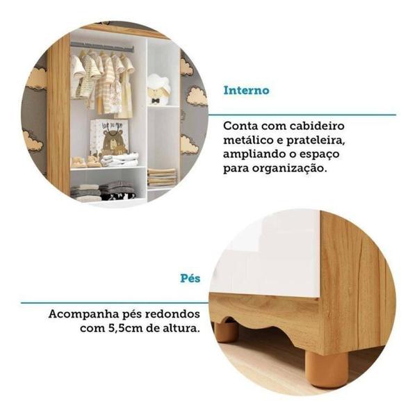 Imagem de Quarto de Bebê com Guarda-roupa 3 Portas e Berço Americano Nina 100% Mdf Espresso Móveis Branco Brilho/Amêndoa