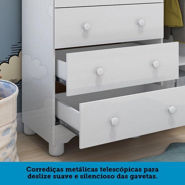 Imagem de Quarto de Bebê com Guarda Roupa 4 Portas Cômoda 1 Porta 4 Gavetas e Berço Nina 100% Mdf Espresso Móv