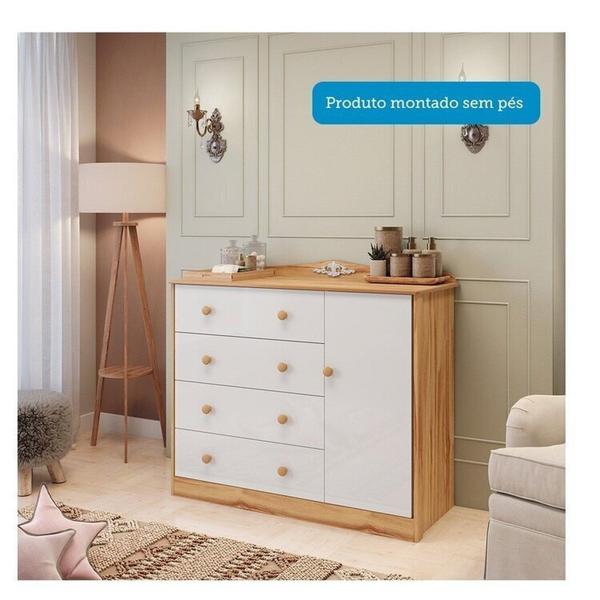 Imagem de Quarto de Bebê com Guarda-roupa Cômoda e Berço com Capitonê 100% Mdf Maya Clássico Espresso Móveis Branco Brilho/Amêndoa/Branco