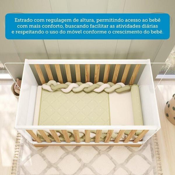 Imagem de Quarto de Bebê com Guarda-roupa e Berço Minicama 100% Mdf Liam Espresso Móveis Branco Brilho/Amêndoa