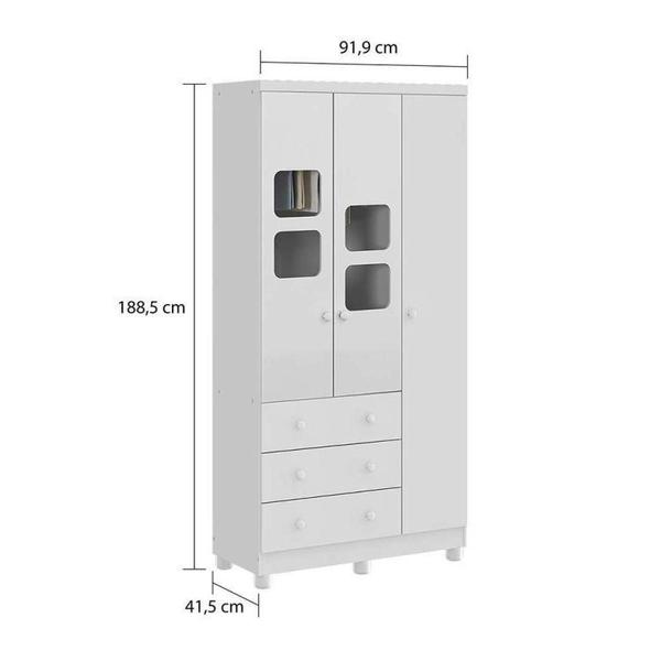 Imagem de Quarto de Bebê com Guarda Roupa e Cômoda 4 Gavetas com Janela Uli Móveis Peroba Branco Brilho