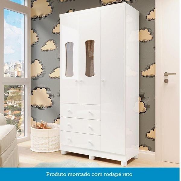 Quarto de Bebê com Guarda Roupas 3 Portas 3 Gavetas e Berço Espresso Móveis Branco Brilho Imagem de Quarto de Bebê com Guarda Roupas 3 Portas 3 Gavetas e Berço Espresso Móveis Branco Brilho