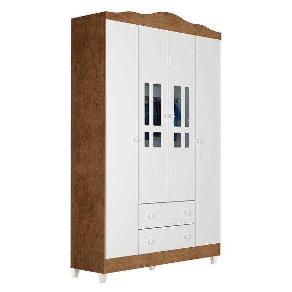 Imagem de Quarto de Bebê com Guarda-Roupas 4 Portas, Cômoda Fraldário e Berço Mini Cama Ariel Mirelle Espresso Branco Branco Brilho