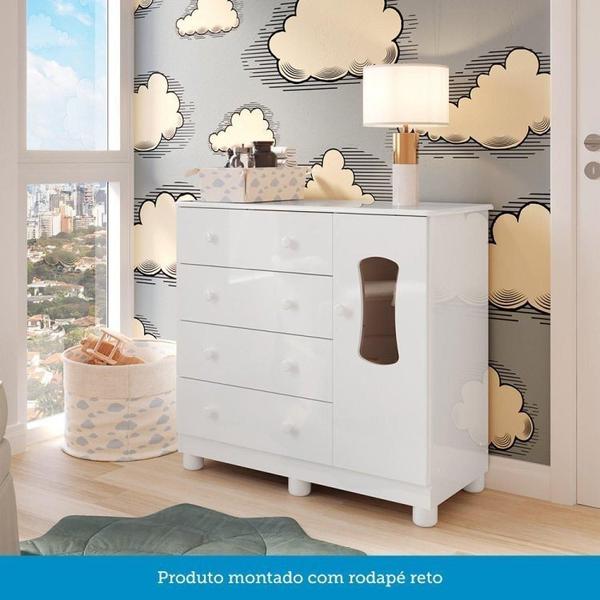 Imagem de Quarto de bebê Cômoda 1 Porta com Janela e 4 Gavetas e Berço Espresso Móveis Branco Brilho