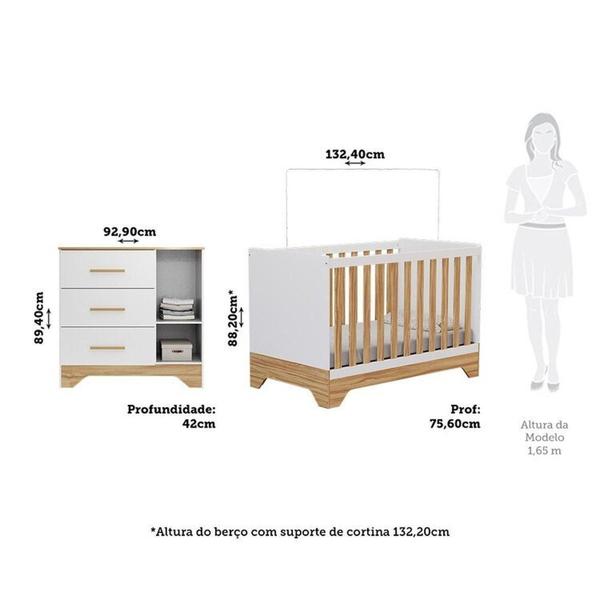 Imagem de Quarto de Bebê Cômoda 1 Porta com Janela e Berço Minicama 100% Mdf Liam Espresso Móveis Branco Brilho/Amêndoa